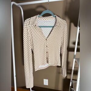 Abercrombie & Fitch Cream and Brown Checkered Button-Down Shirt